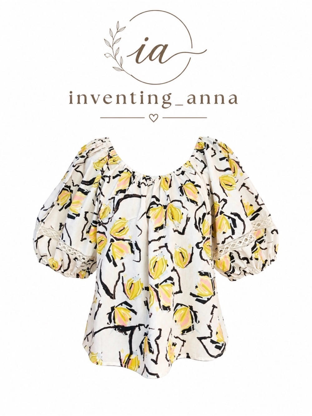 Velvet Floral Puff Sleeve Blouse Yellow Black Size XS